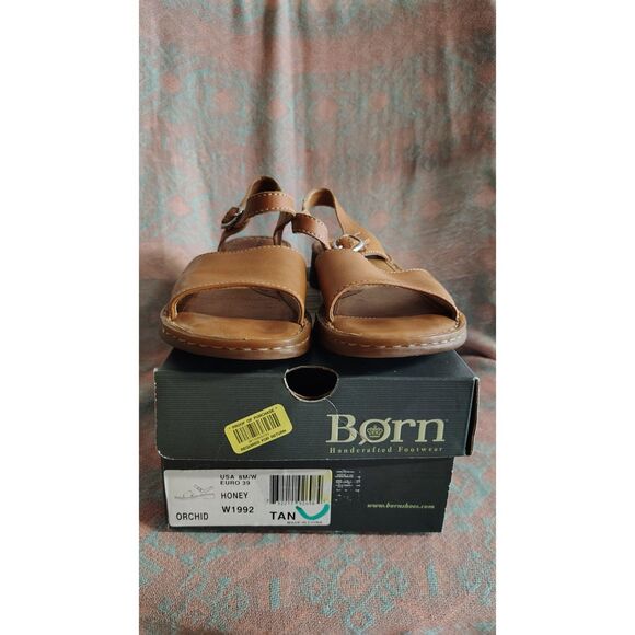 Born Women's Leather Size 8 Tan Ankle Strap Open Toe Sandals - Picture 9 of 10